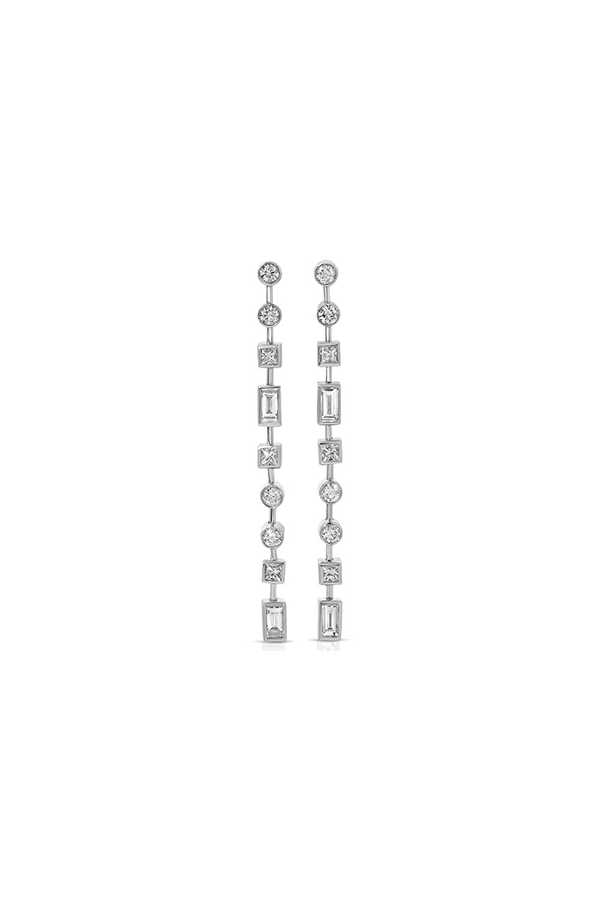 Long Platinum Diamond Earrings