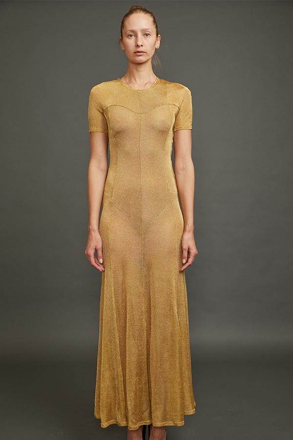 Metallic Gold Sunrise Sparkle Knit Dress