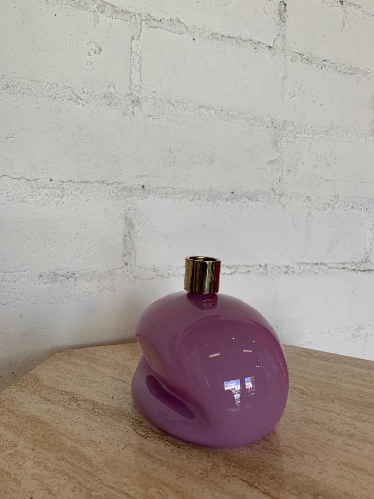 Aesa Purple Glass + Bronze Candlestick Holder