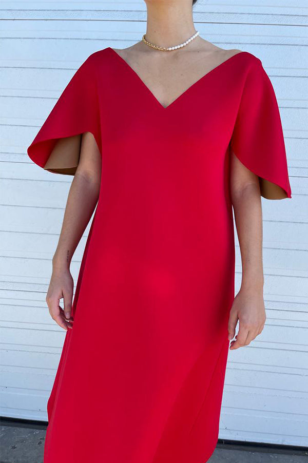 Reversible Scallop Dress in Red/Camel