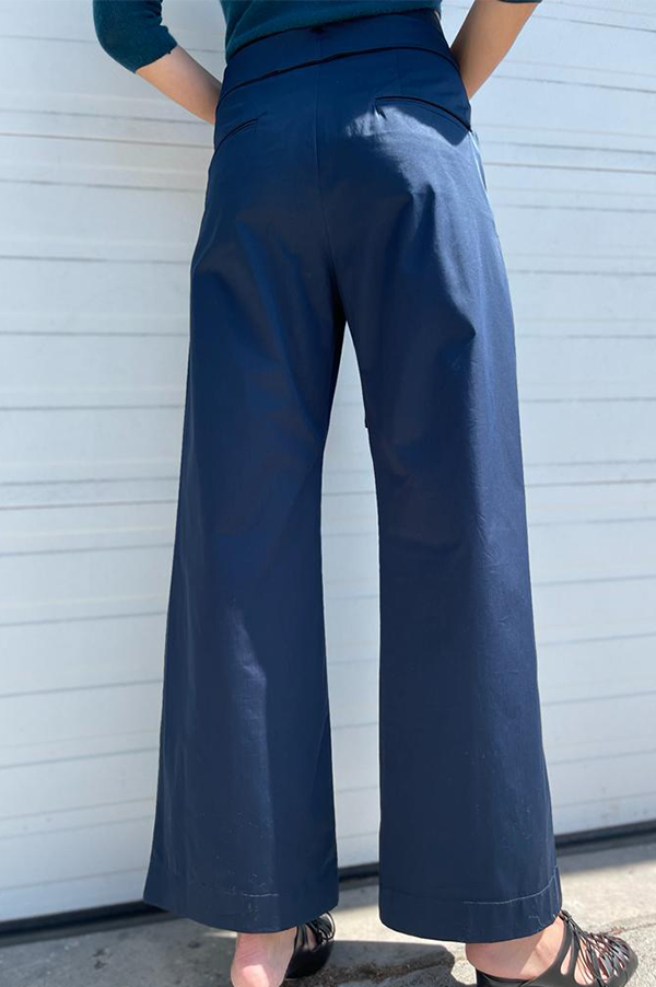  Dusan cotton wide leg pant with belt in navy