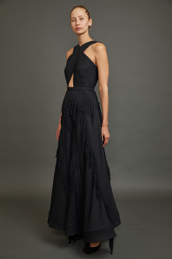 Woven Fringe Maxi Dress in Black (Sold Out)