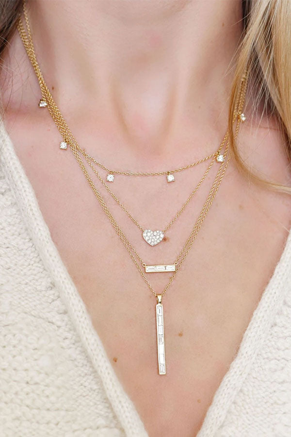 Triple Diamond Baguette Necklace