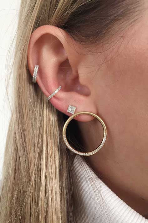 Gold Half Diamond Loop Earrings