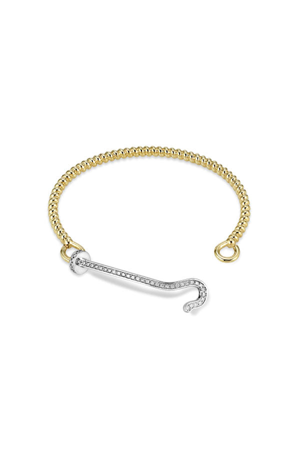 14K Yellow Gold Twist Bangle with Silver and Diamond Hook
