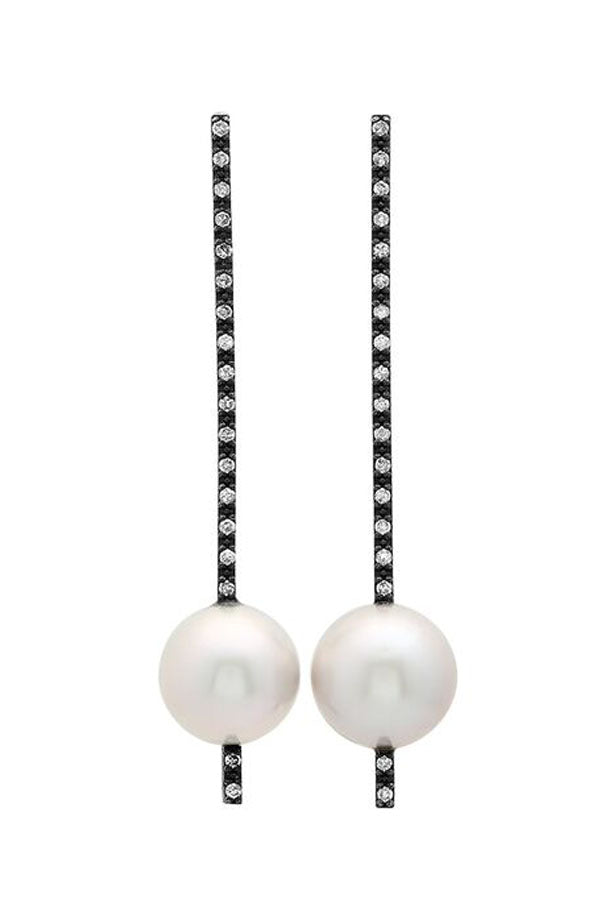 Pearl and Diamond Stick Earrings