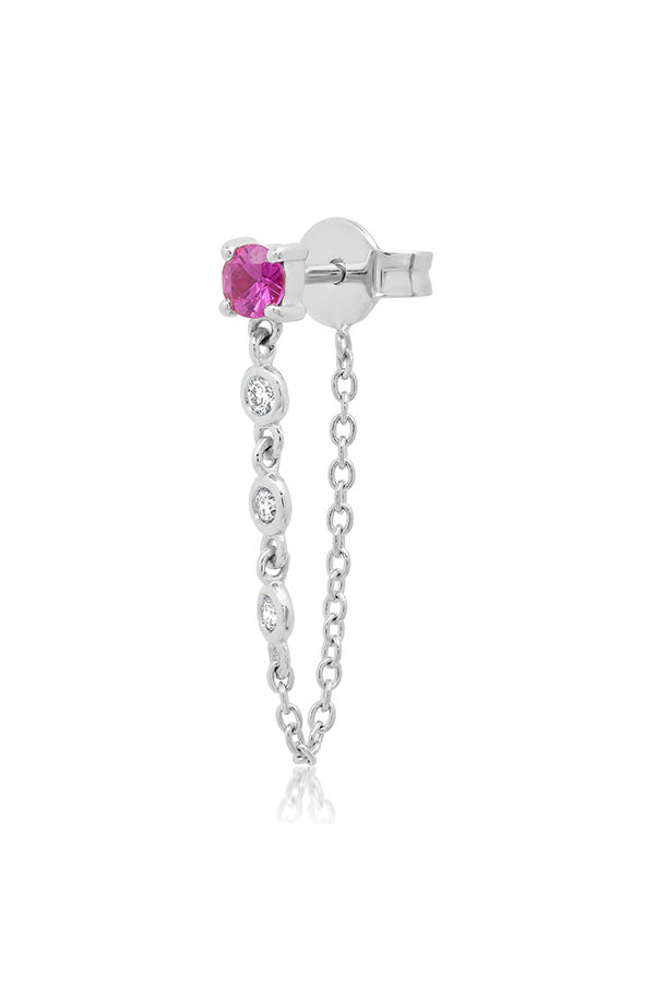 Single Ruby Stud with Diamond Chain