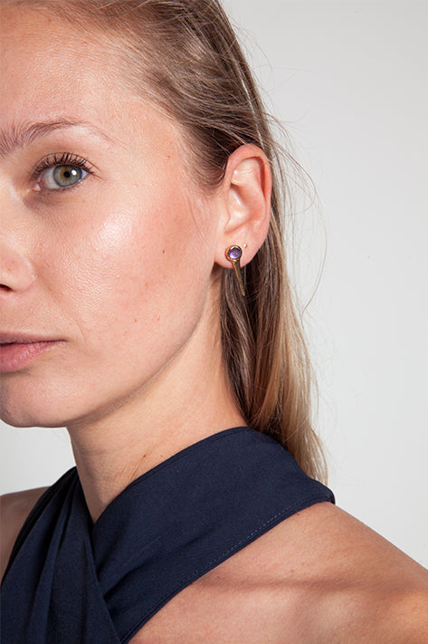 Short Thorn Gold Amethyst Earrings
