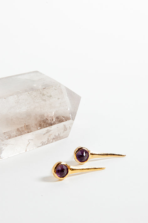 Short Thorn Gold Amethyst Earrings