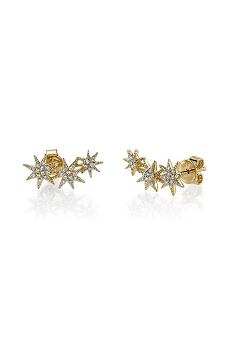 Triple Star Earrings with Pave Diamonds (Pair)