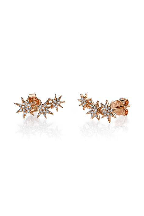 Triple Star Earrings with Pave Diamonds (Pair)