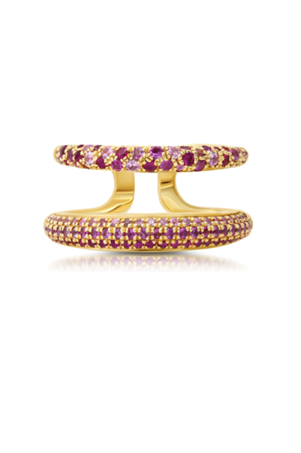 Twin Tusk Ring With Double Line Pavé Rubies (Sold Out)